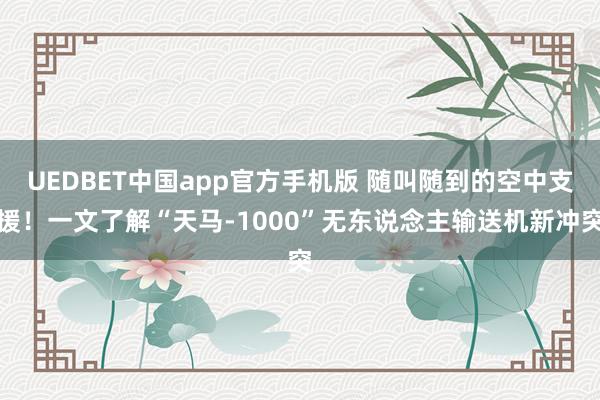 UEDBET中国app官方手机版 随叫随到的空中支援！一文了解“天马-1000”无东说念主输送机新冲突