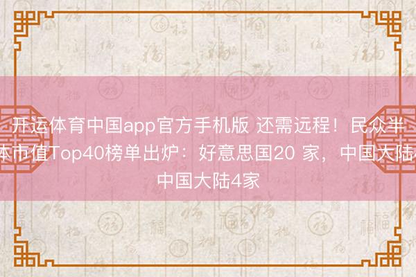 开运体育中国app官方手机版 还需远程！民众半导体市值Top40榜单出炉：好意思国20 家，中国大陆4家