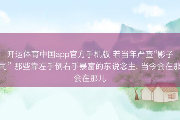 开运体育中国app官方手机版 若当年严查“影子公司” 那些靠左手倒右手暴富的东说念主， 当今会在那儿