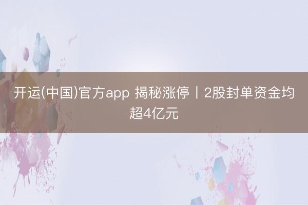 开运(中国)官方app 揭秘涨停丨2股封单资金均超4亿元